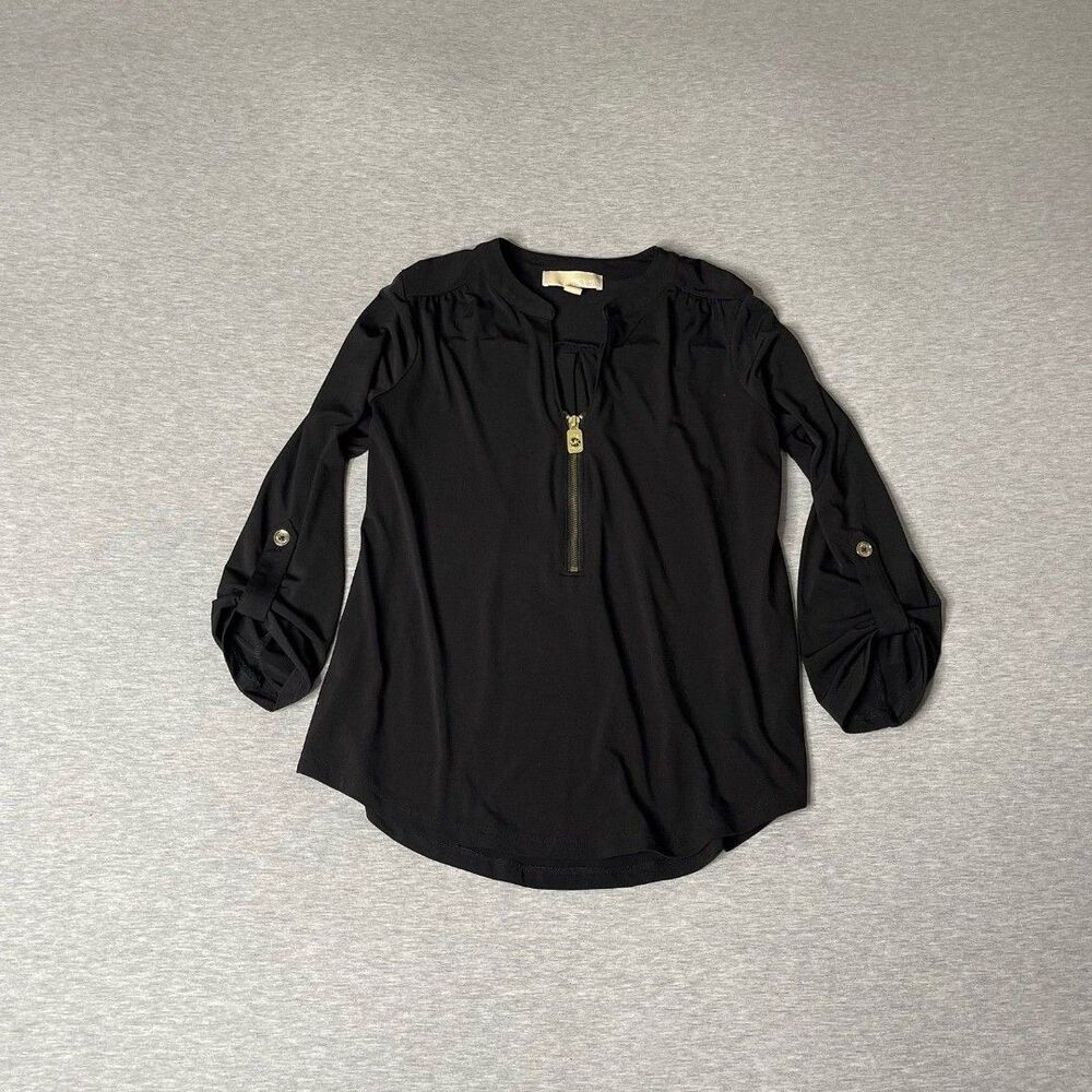 Michael Kors Women’s V-Neck Gold Hardware Half Zip Blouse Top - Picture 4 of 9